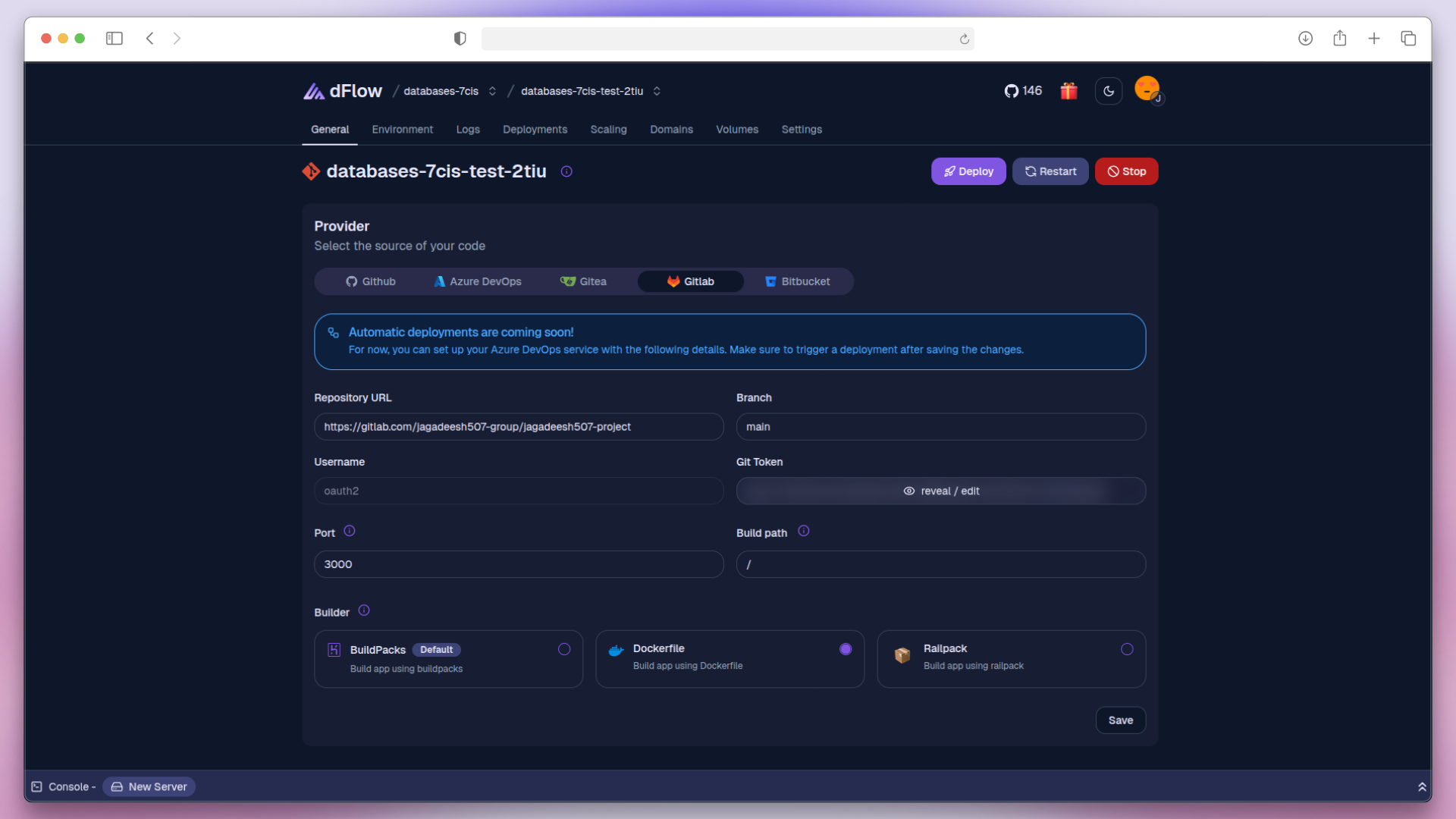 GitLab App setup in dFlow